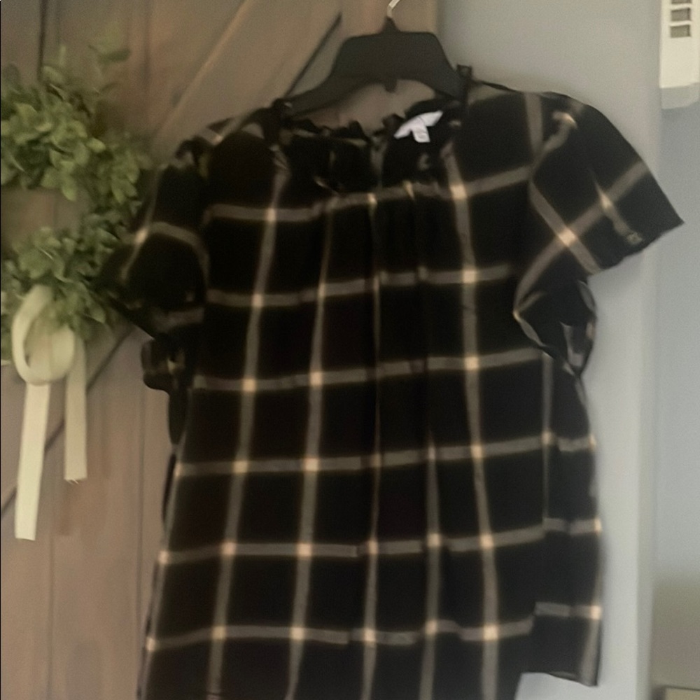 Black and White Boxy Blouse with Peter Pan Collar